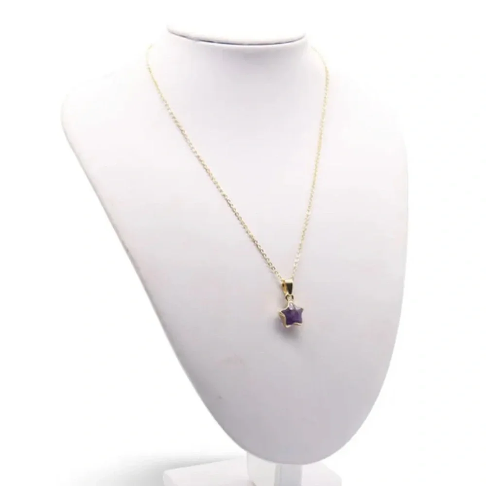 NEW Gold-Plated Star Pendant Necklace in Rose Quartz w/ Gold Chain - Picture 3 of 7